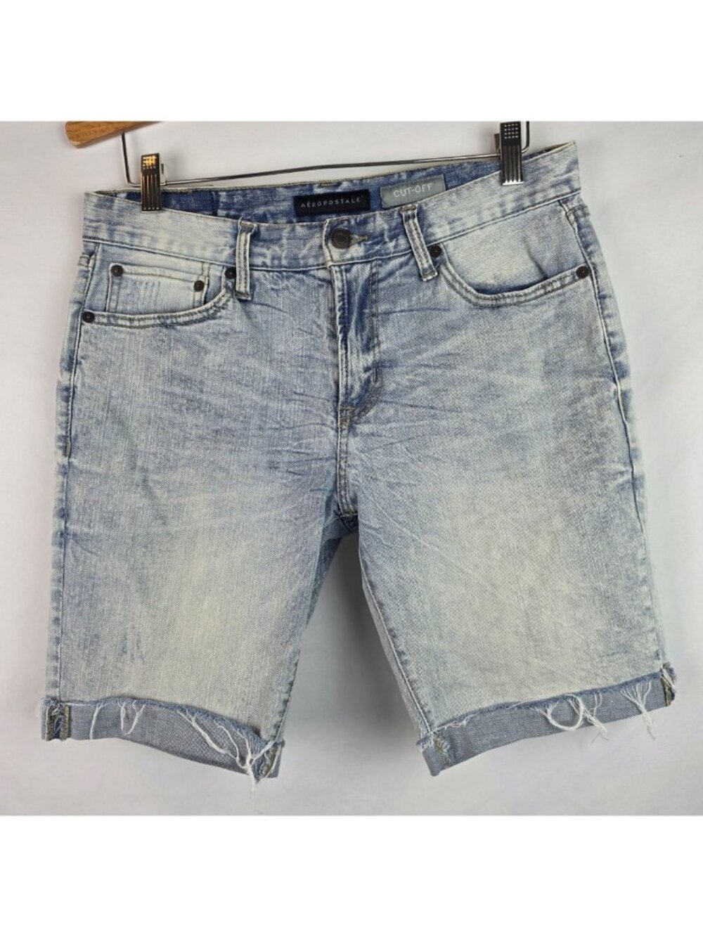 Aeropostale Men's Jean Shorts Size 29 Blue Cut-Off Light Wash Distressed Denim